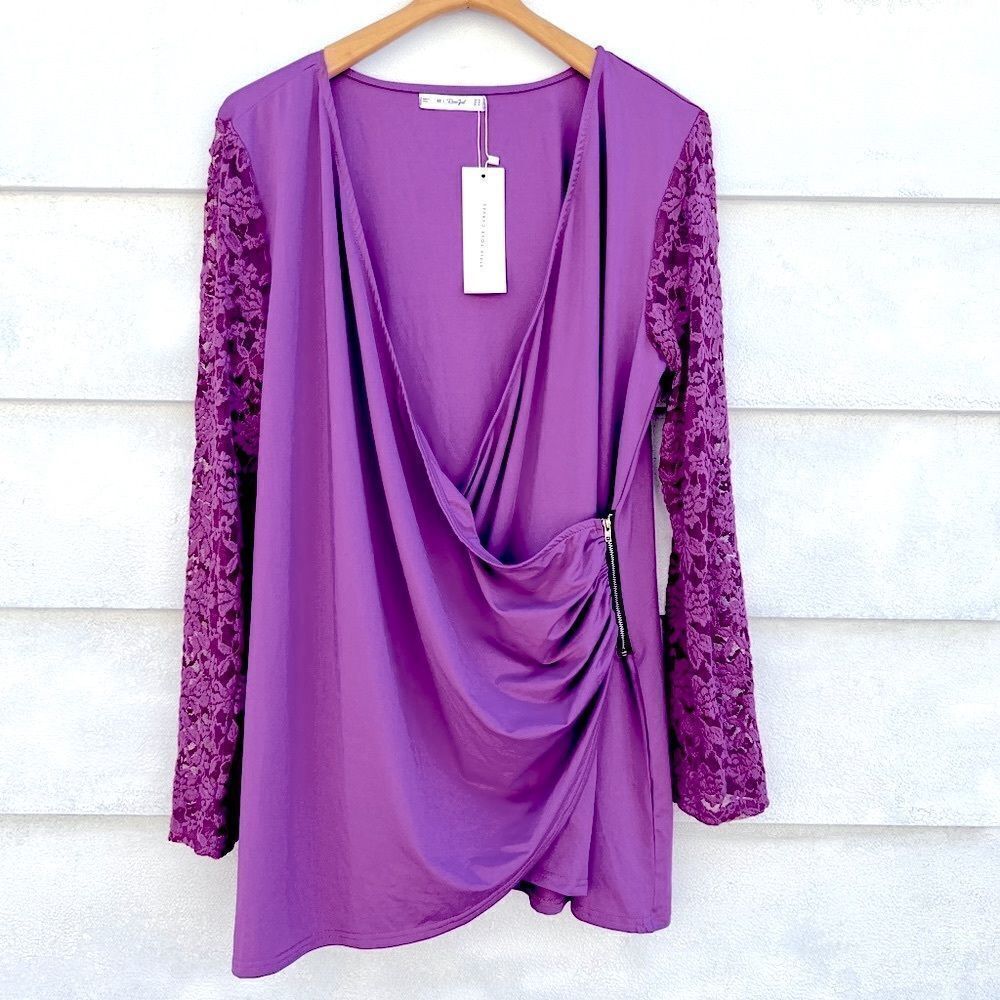 Rose Gal Women’s Plus Size Top Lace Sleeves 4X